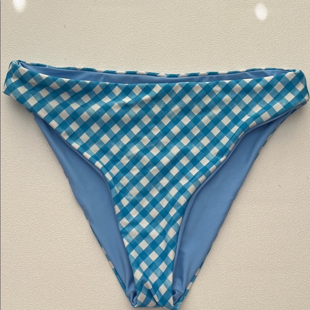 Cupshe Blue and White Checkered Bikini Bottom